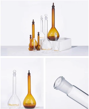 Flacon volumétrique en verre de laboratoire de haute qualité, flacon volumétrique en verre Borosilicate de 1000ml, flacon de mesure transparent avec bouchon