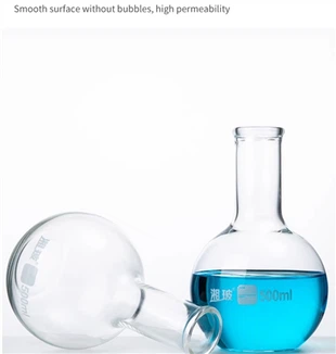 Fournitures de laboratoire en gros de haute qualité, test de flacons à fond plat en verre borosilicate pour les acheteurs en vrac