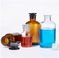 Bouteilles de stockage de produits chimiques à bouche givrée en gros, bouteille de réactif en verre à haute teneur en borosilicate